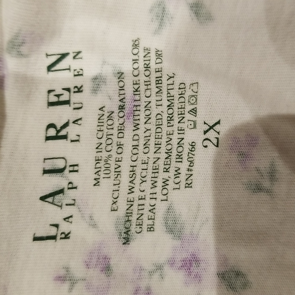 Lauren Ralph Lauren cream  w/purple flowers long sleeve pajamas sz 2X EUC - Picture 7 of 8